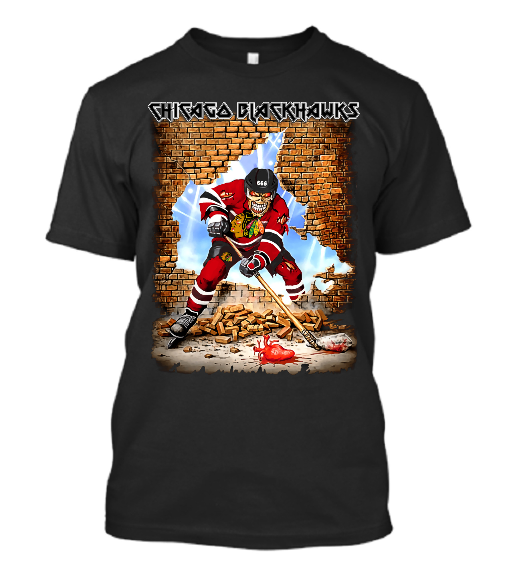 Chicago Blackhawks Zombie Hockey Player Breaking Through Wall T-Shirt