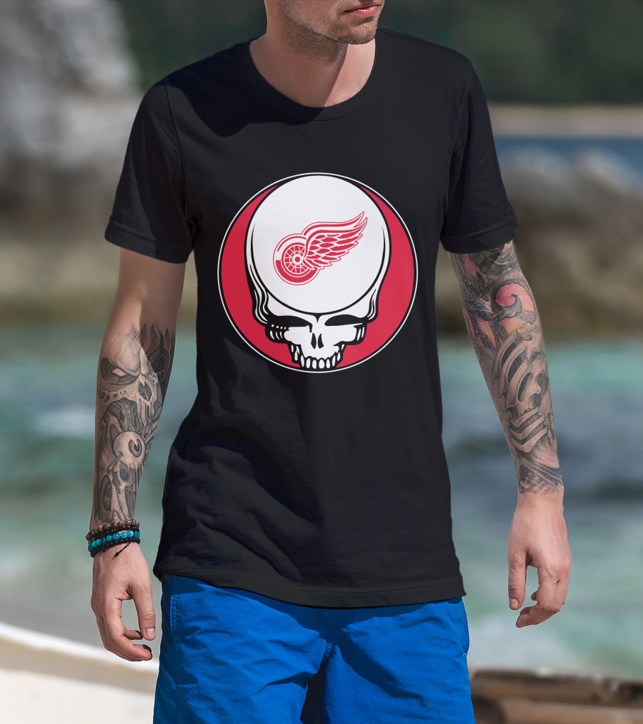 Detroit Red Wings Grateful Dead Skull T-Shirt