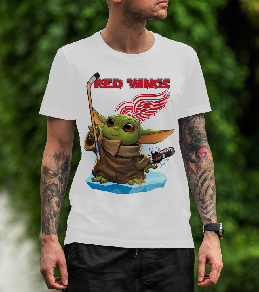 Baby Yoda Hockey Detroit Red Wings T-Shirt