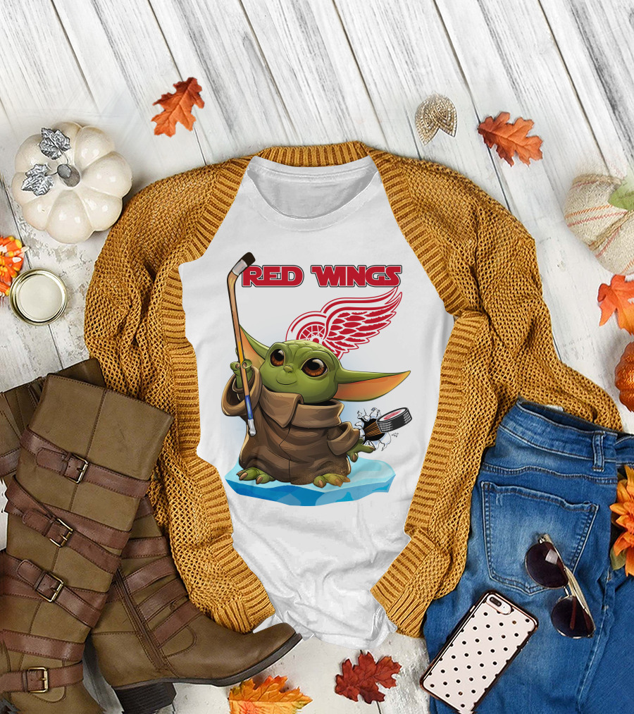 Baby Yoda Hockey Detroit Red Wings T-Shirt