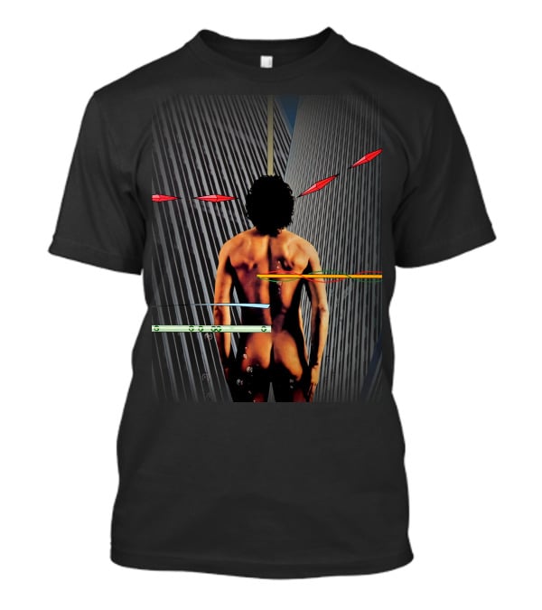 Naked Figure And Geometric Patterns With Vertical Lines And Red Shapes T-Shirt