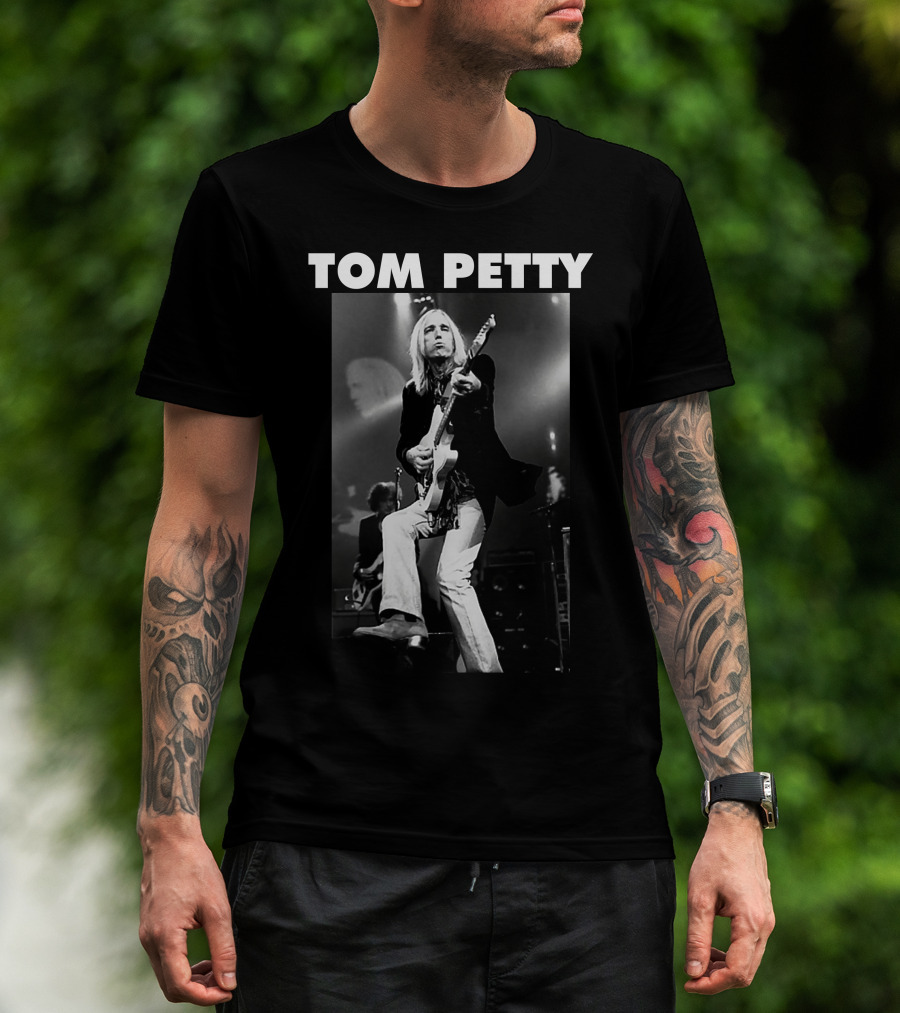 Tom Petty Rock Legend Performance Black And White T-Shirt