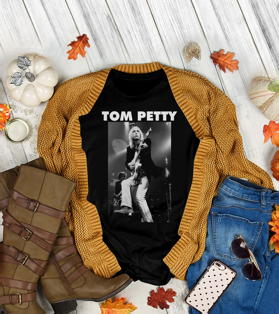 Tom Petty Rock Legend Performance Black And White T-Shirt