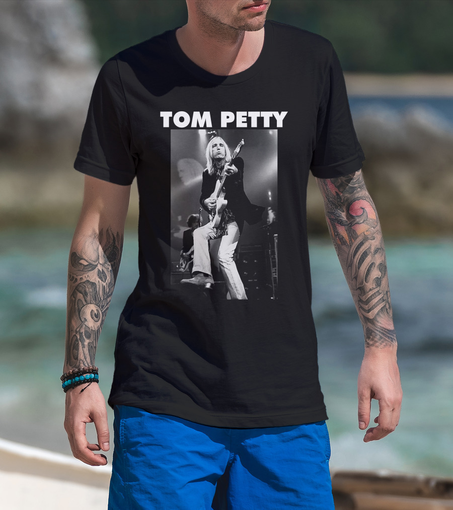 Tom Petty Rock Legend Performance Black And White T-Shirt