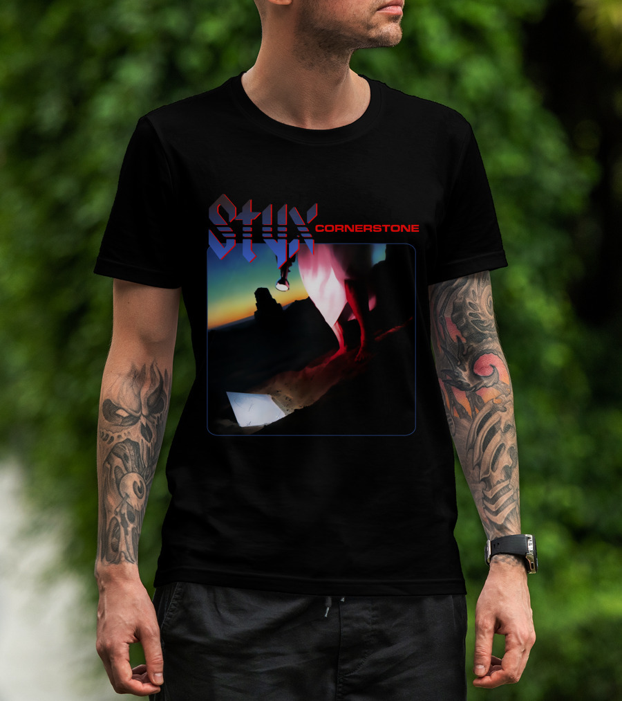 Styx Cornerstone Album Cover Art With Figure Holding Lantern At Sunset T-Shirt