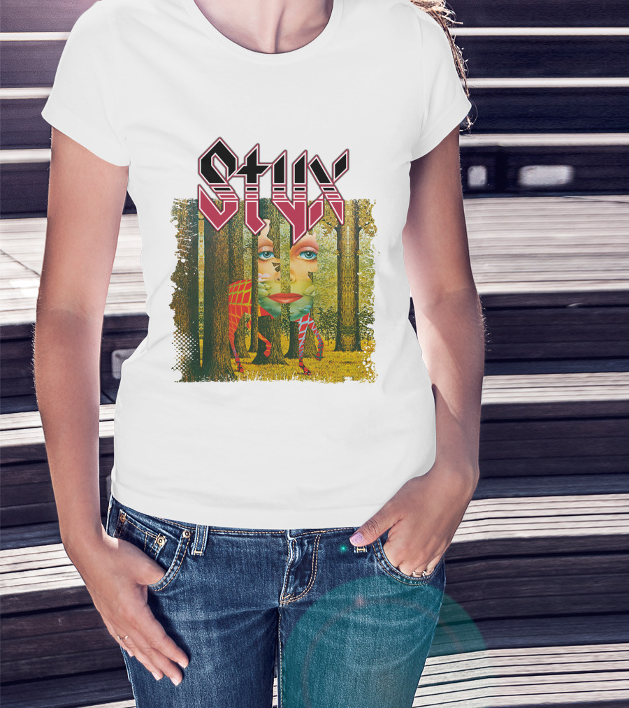 Styx Forest Face With Stylized Red Typography T-Shirt