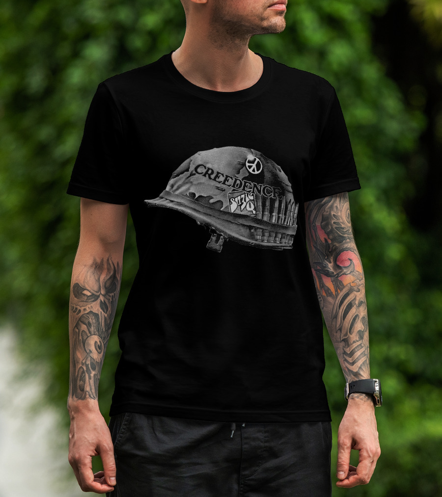 Creedence Clearwater Revival Suzie Q Helmet With Peace Sign And Bullet Band T-Shirt