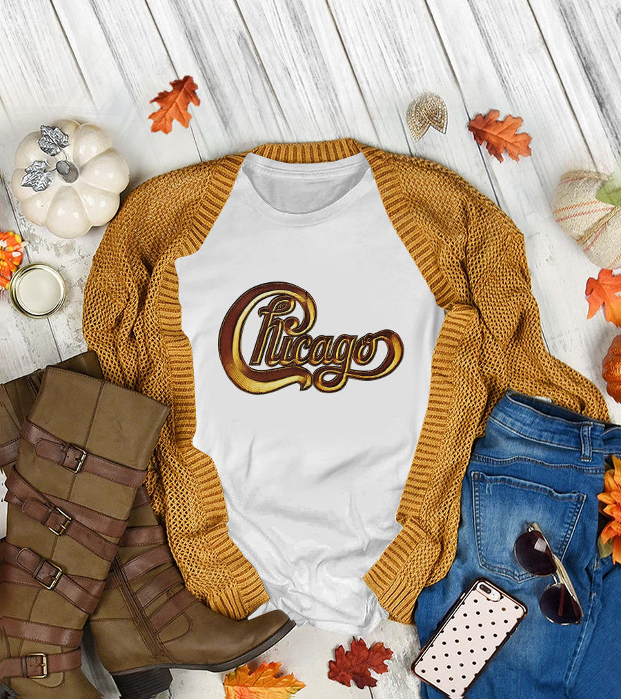 Chicago Band Logo In Retro Gold Script T-Shirt