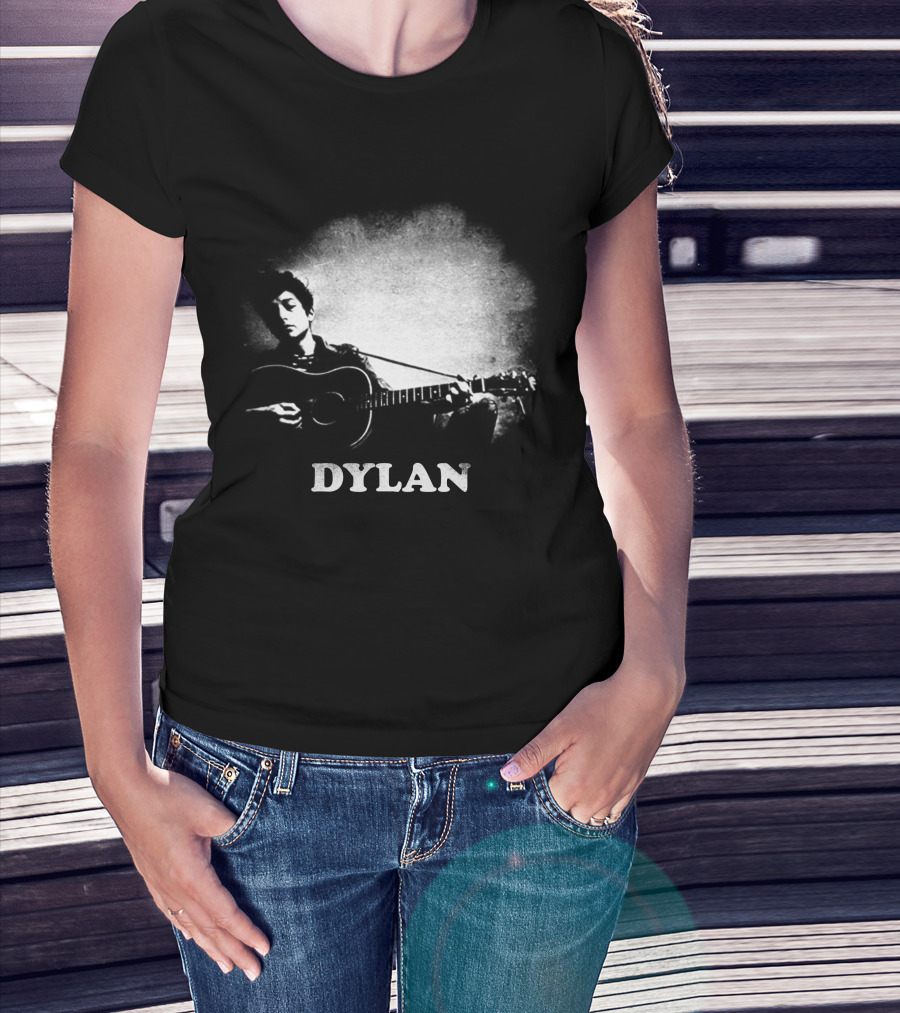 Dylan Acoustic Guitar Player Black And White Silhouette T-Shirt