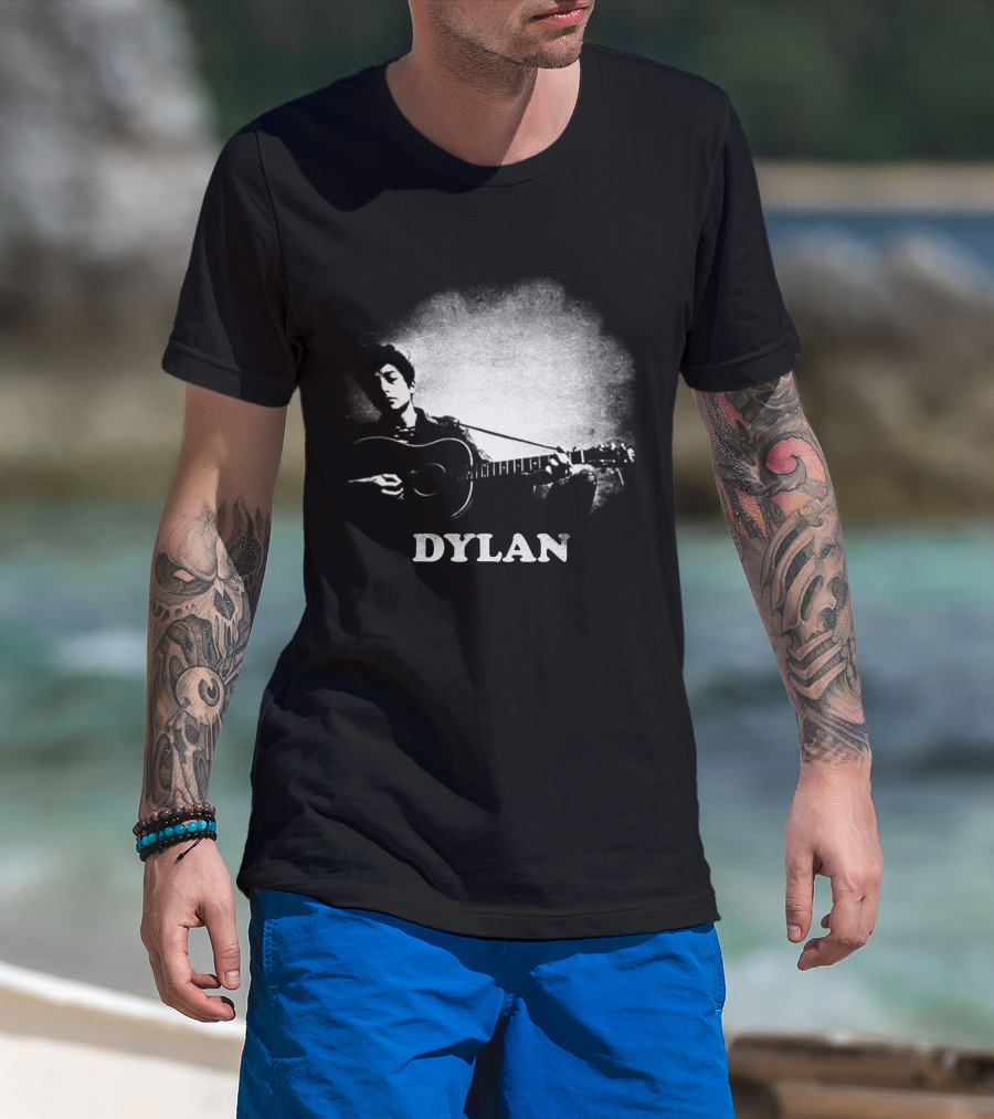Dylan Acoustic Guitar Player Black And White Silhouette T-Shirt