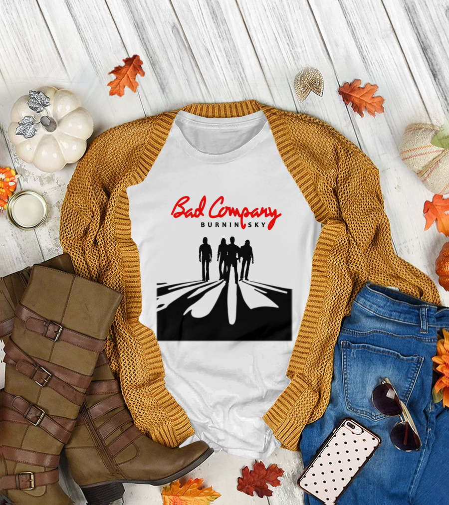Bad Company Burnin' Sky Silhouette Walking Down Road T-Shirt
