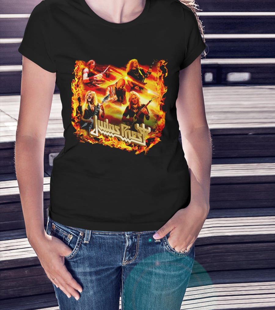 Judas Priest Band Members In Fiery Background Jdpr T-Shirt