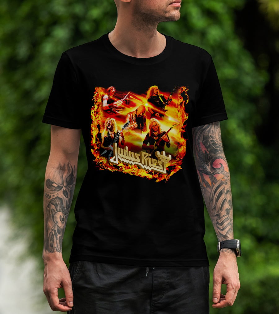 Judas Priest Band Members In Fiery Background Jdpr T-Shirt