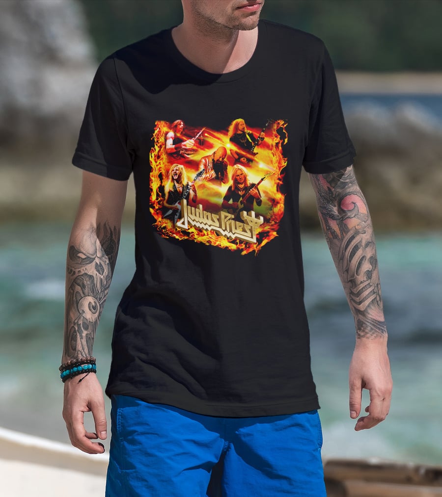 Judas Priest Band Members In Fiery Background Jdpr T-Shirt