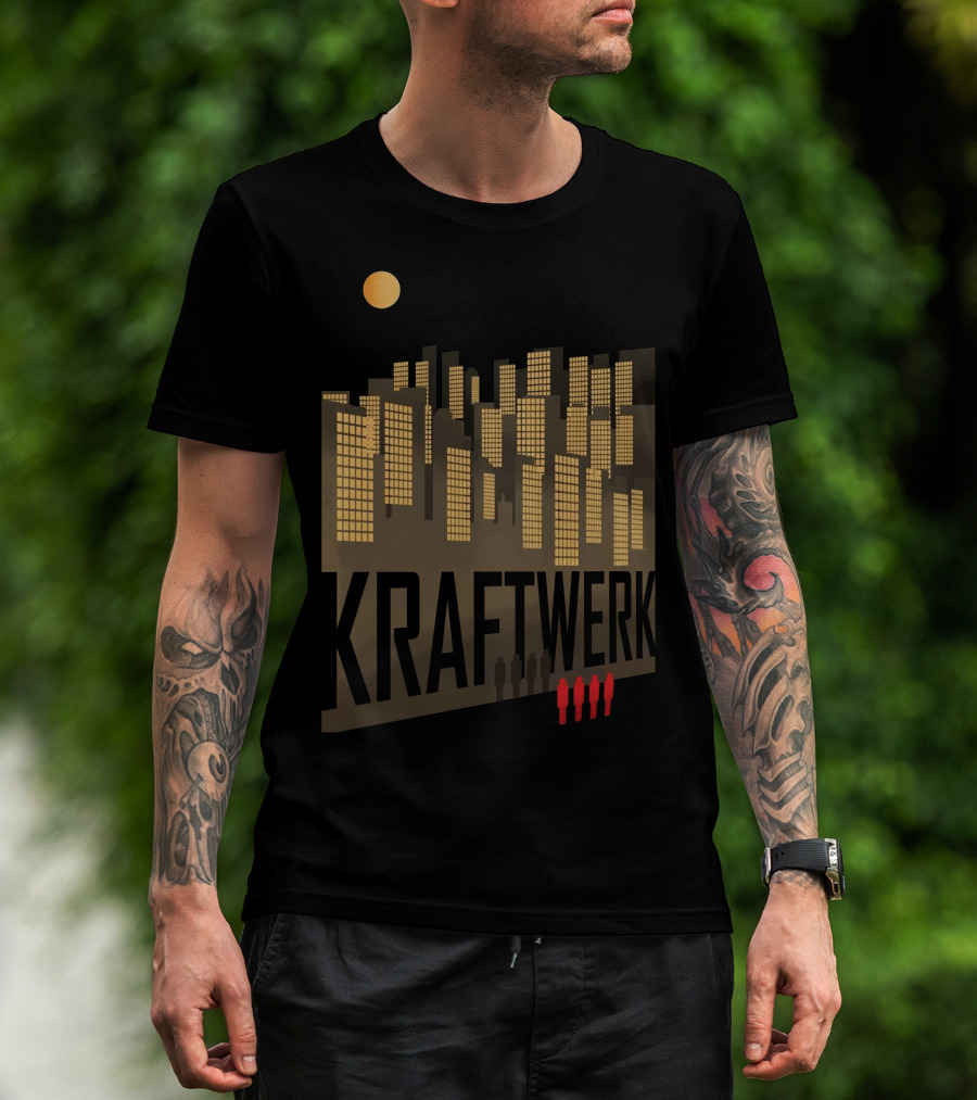 Kraftwerk Illuminated City Skyline With Silhouetted Figures T-Shirt