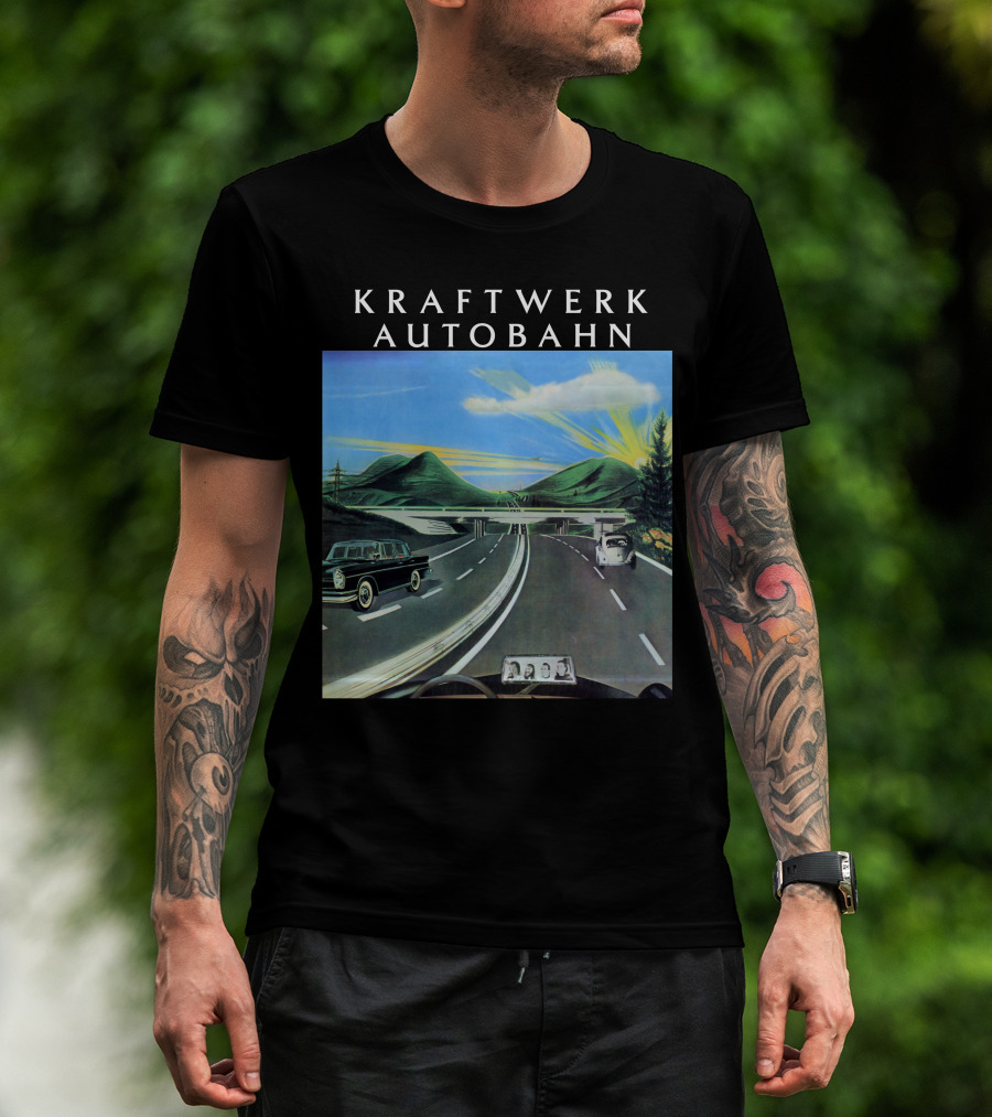 Kraftwerk Autobahn Scenic Highway Journey With Classic Cars And Mountains T-Shirt