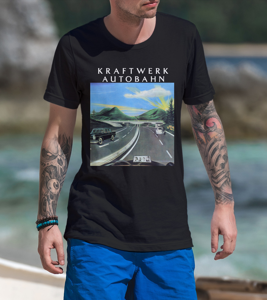 Kraftwerk Autobahn Scenic Highway Journey With Classic Cars And Mountains T-Shirt