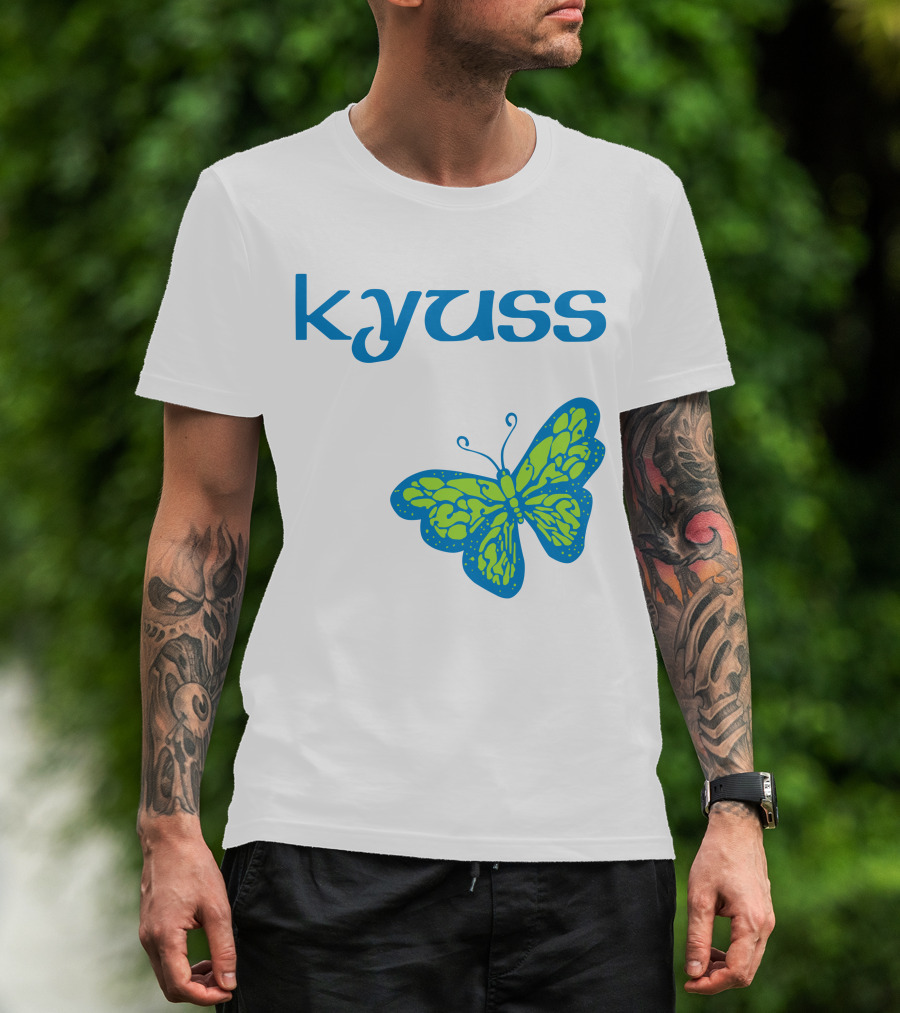 Kyuss Blue Text Green Butterfly T-Shirt