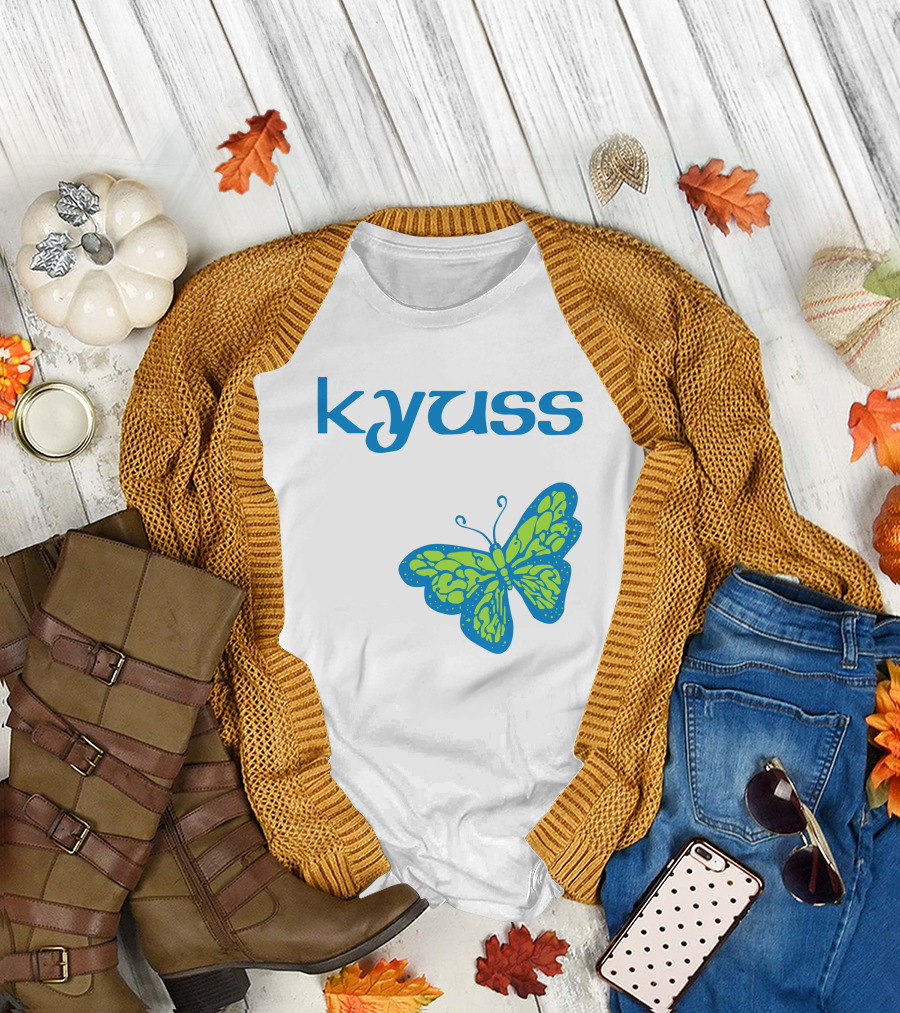 Kyuss Blue Text Green Butterfly T-Shirt