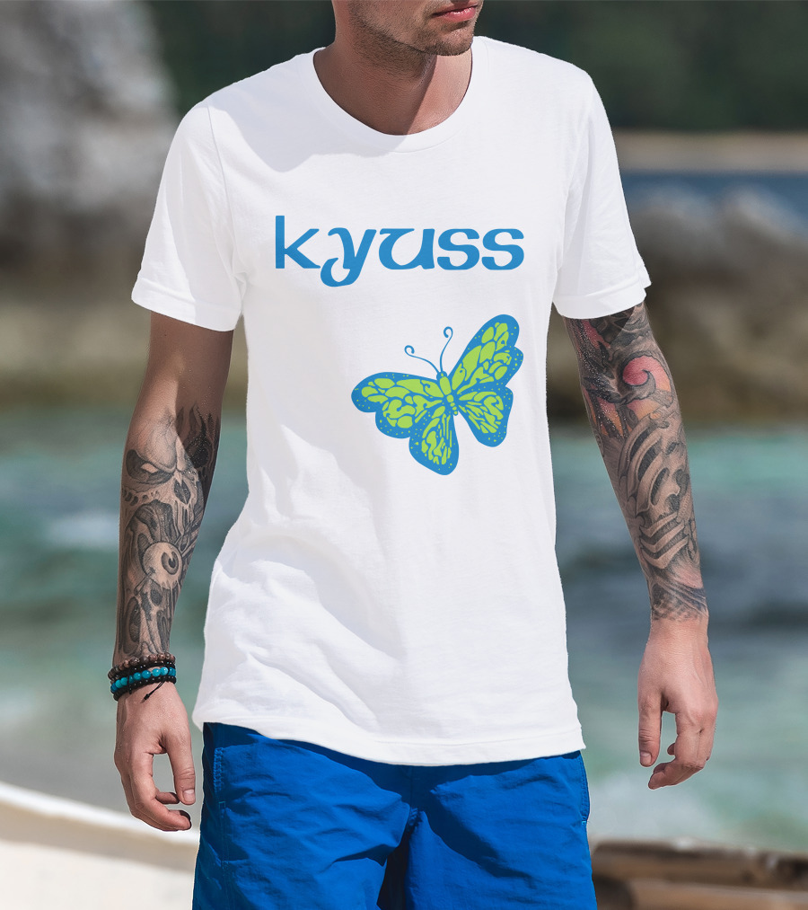 Kyuss Blue Text Green Butterfly T-Shirt