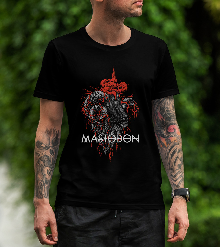 Mastodon Goat Head With Red Brain And Veins T-Shirt