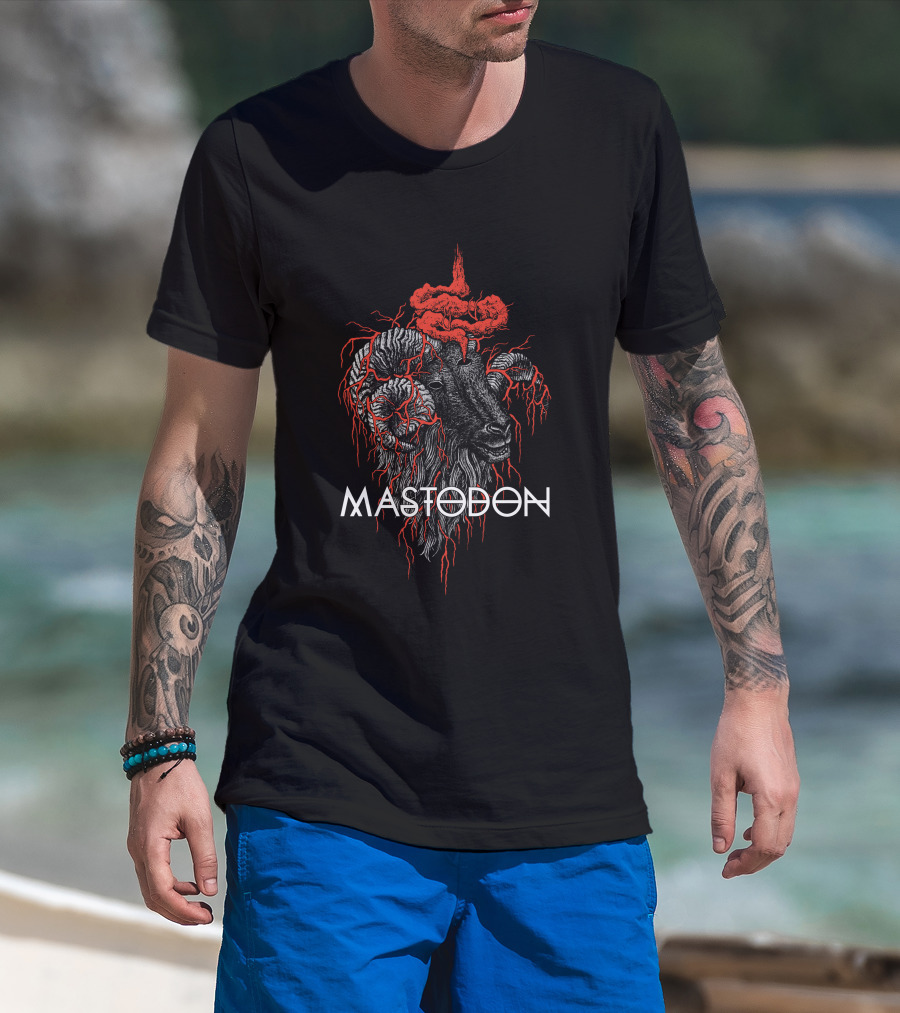 Mastodon Goat Head With Red Brain And Veins T-Shirt