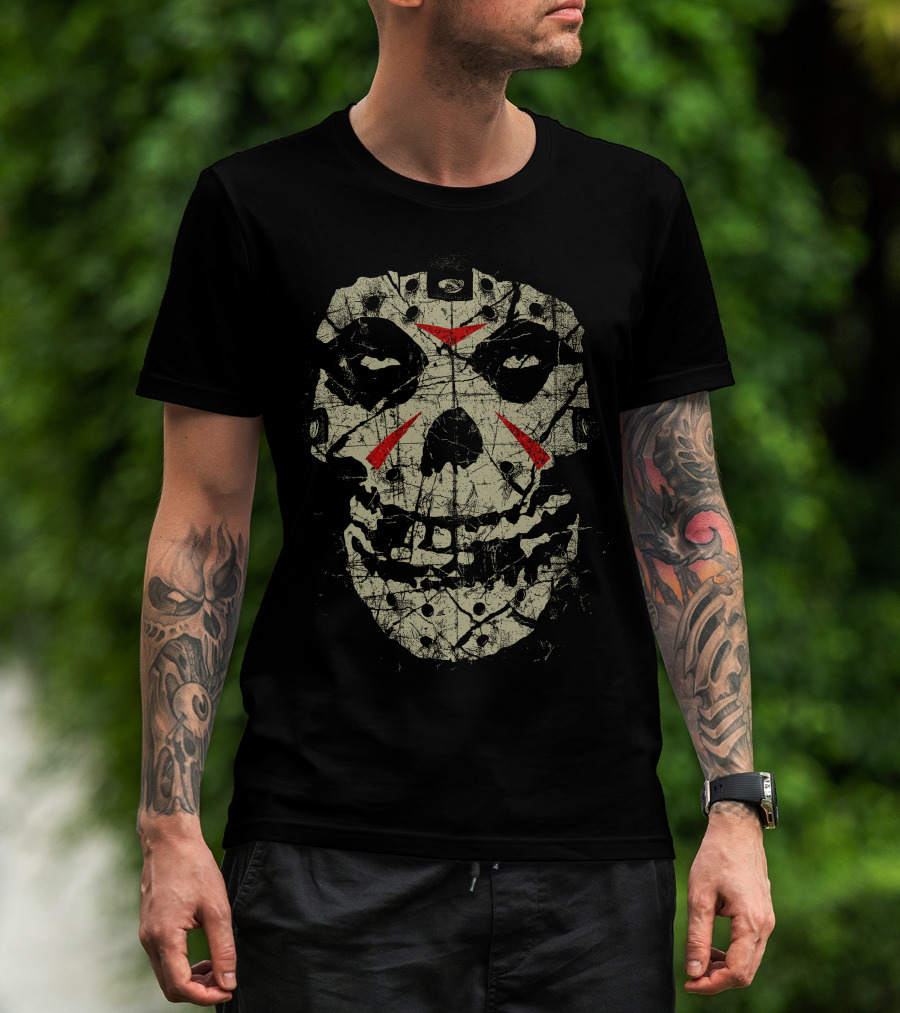 Mft 10 Jason Mask Skeletal Distressed Print T-Shirt