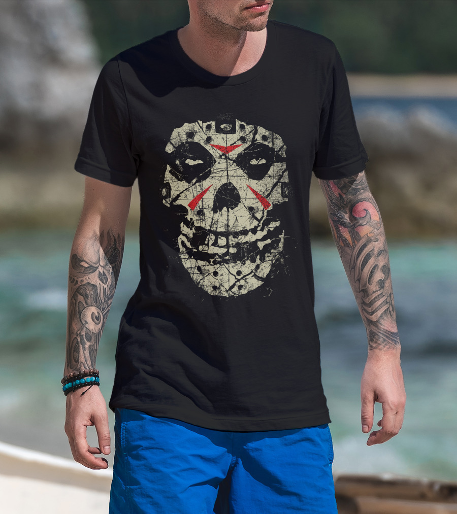 Mft 10 Jason Mask Skeletal Distressed Print T-Shirt