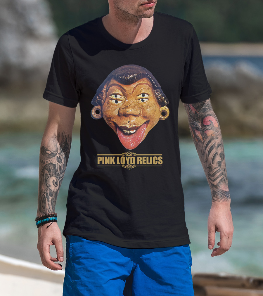 Pink Loyd Relics Four-Eyed Statue Face With Earrings And Tongue Out T-Shirt