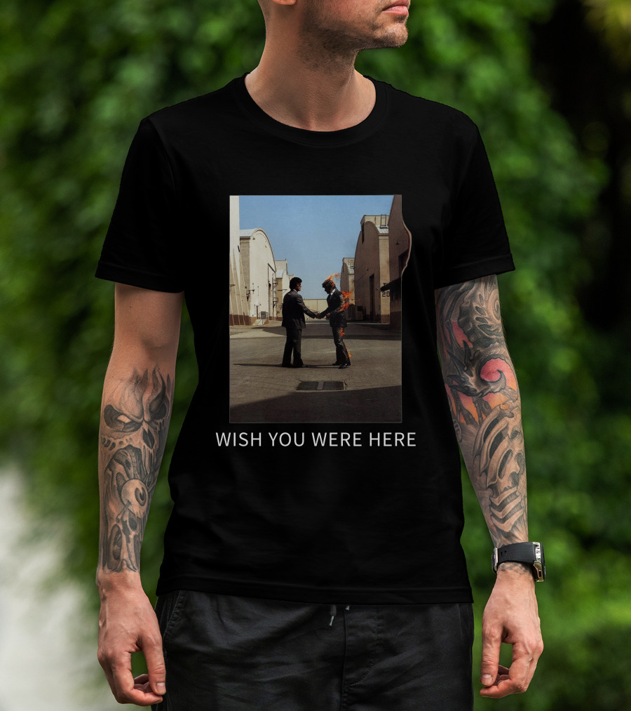 Wish You Were Here Album Cover Iconic Handshake Flame Scene T-Shirt