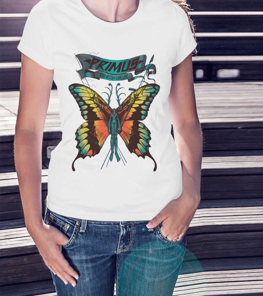 Primus With Dinosaur Jr Butterfly Artwork T-Shirt