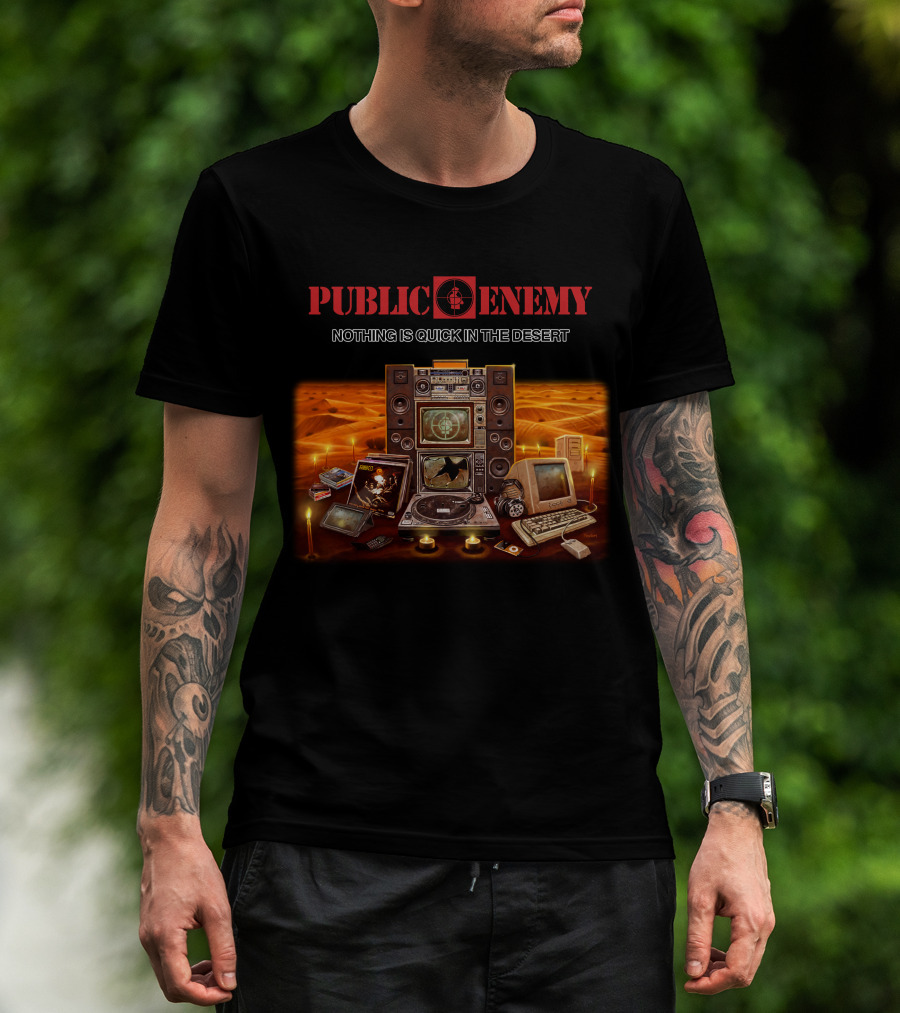 Public Enemy Nothing Is Quick In The Desert Vintage Electronics Desert Scene T-Shirt