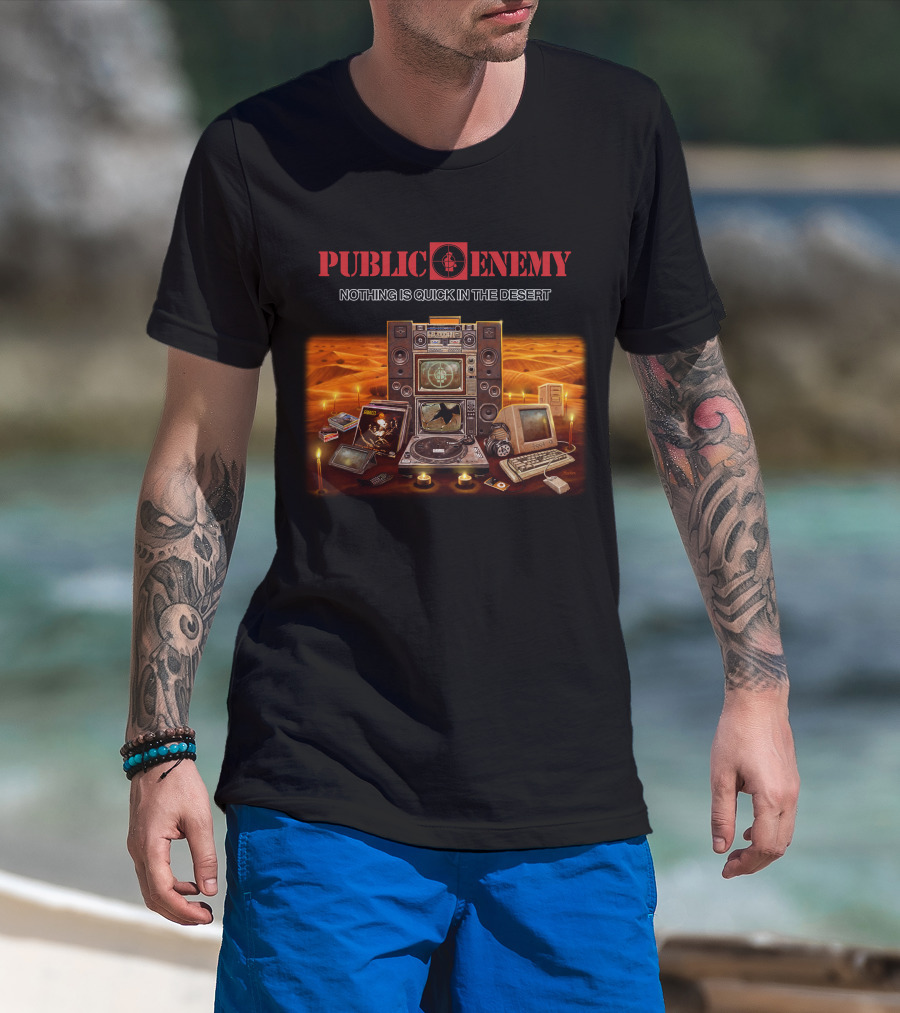 Public Enemy Nothing Is Quick In The Desert Vintage Electronics Desert Scene T-Shirt