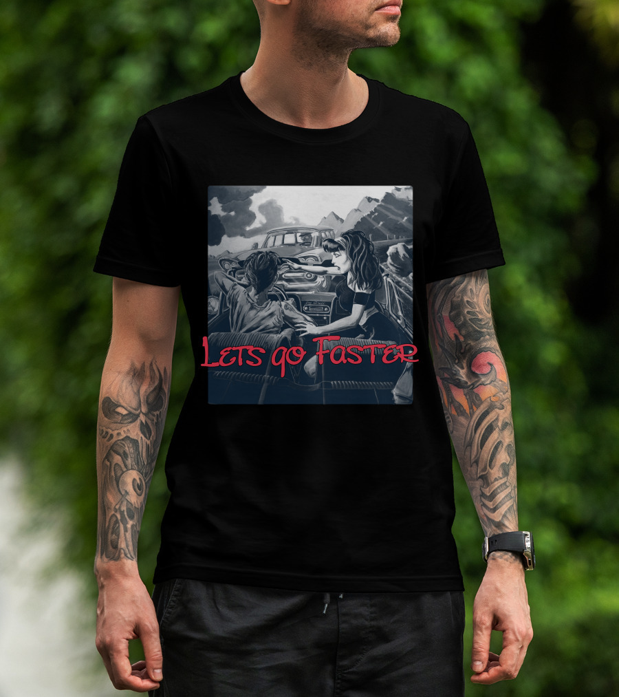Lets Go Faster Vintage Car Scene T-Shirt