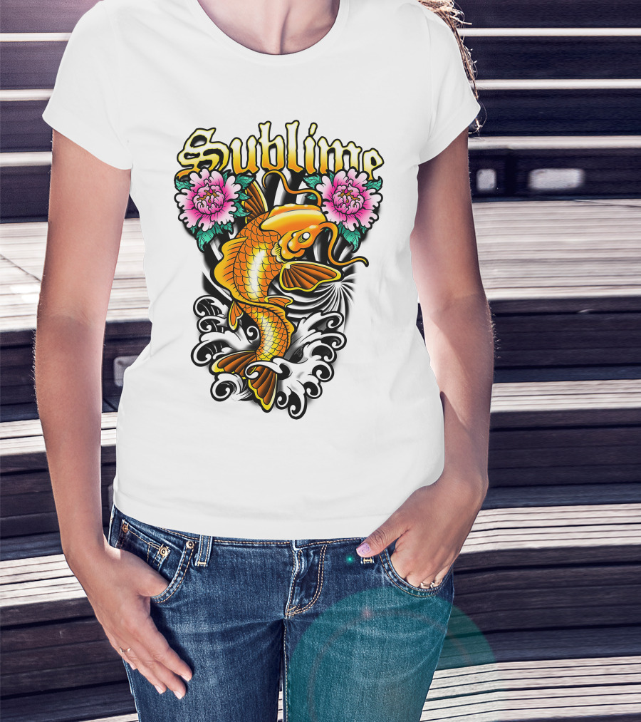 Sublime Koi Fish With Floral Waves T-Shirt