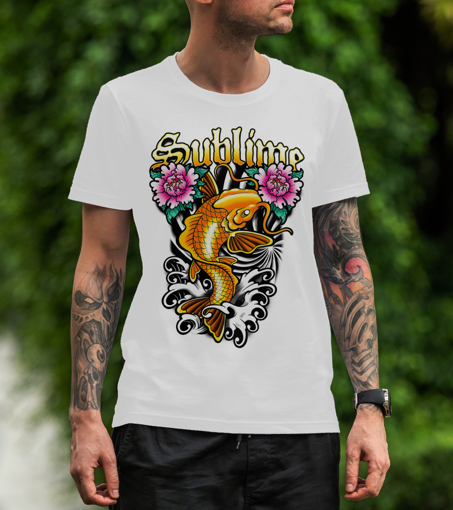 Sublime Koi Fish With Floral Waves T-Shirt