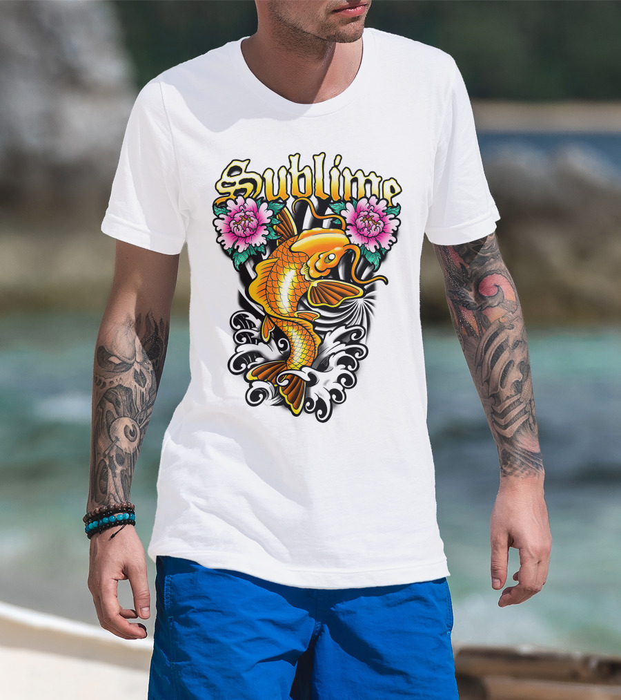 Sublime Koi Fish With Floral Waves T-Shirt