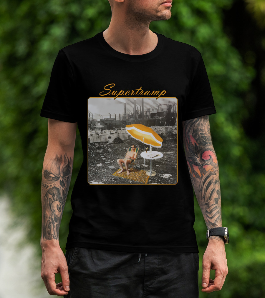 Supertramp Urban Industrial Paradise Imagery With Factory Backdrop And Relaxing Figure T-Shirt