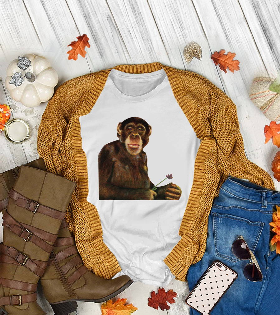 Chimpanzee Holding Purple Flower T-Shirt