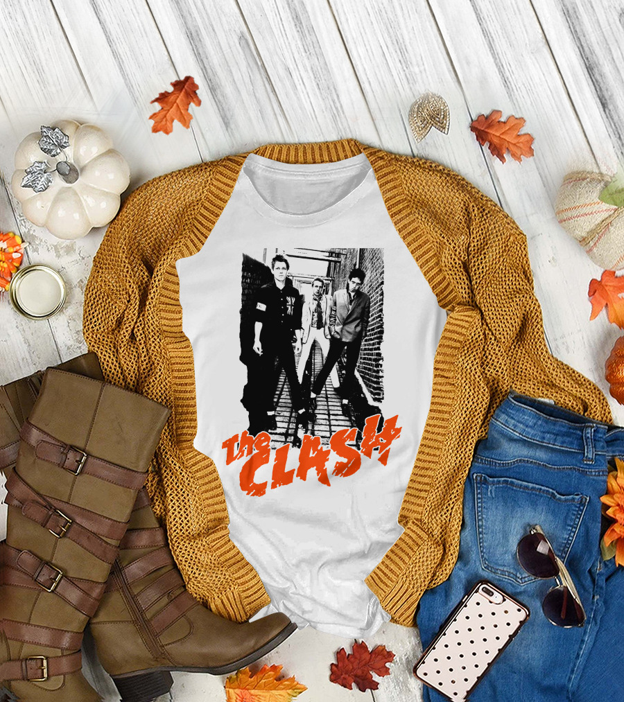 The Clash Band Black And White Alley Photograph With Red T-Shirt