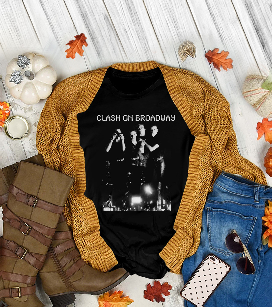 Clash On Broadway Band Night Black And White Street Scene T-Shirt