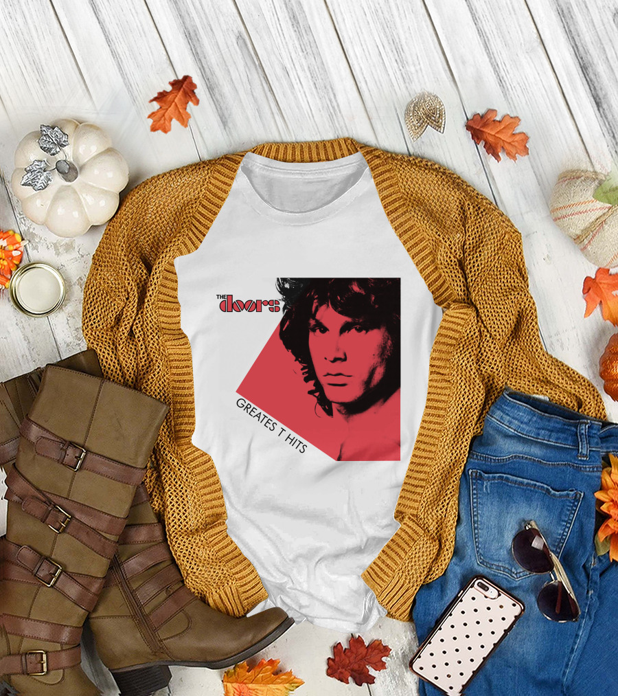 The Doors Greatest Hits Jim Morrison Red And Black T-Shirt