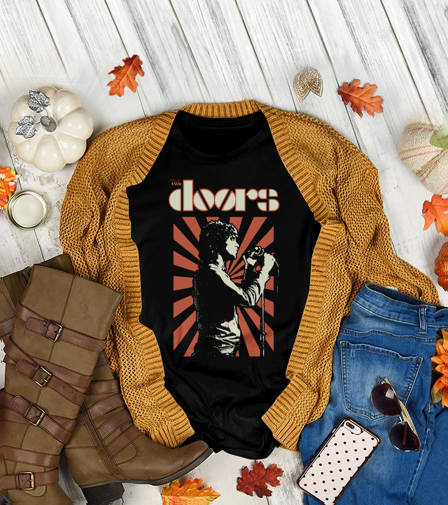 The Doors Psychedelic Band Graphic With Orange And Black Vintage Style T-Shirt