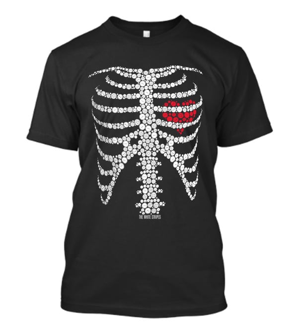 The White Stripes Button Skeleton Ribcage With Red Heart T-Shirt