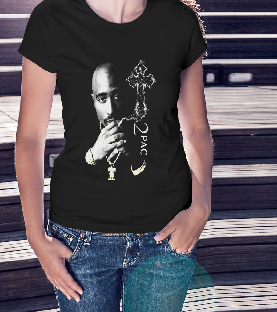 2Pac Portrait Tpsk 18 With Cross T-Shirt