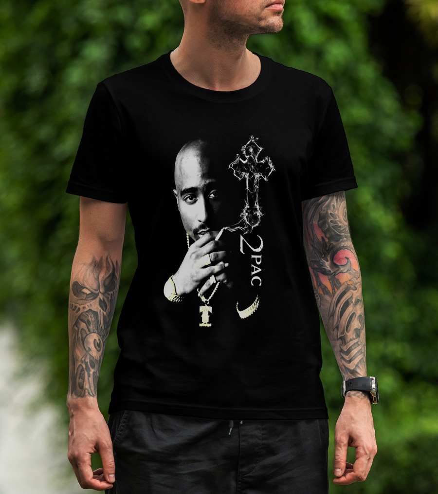 2Pac Portrait Tpsk 18 With Cross T-Shirt