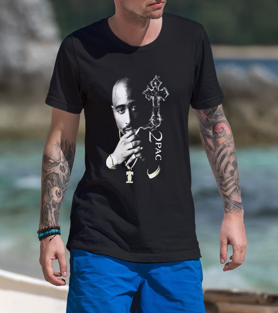 2Pac Portrait Tpsk 18 With Cross T-Shirt