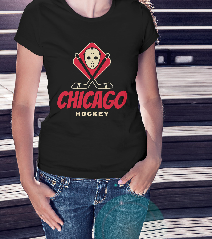 Chicago Hockey Mask And Crossed Sticks T-Shirt