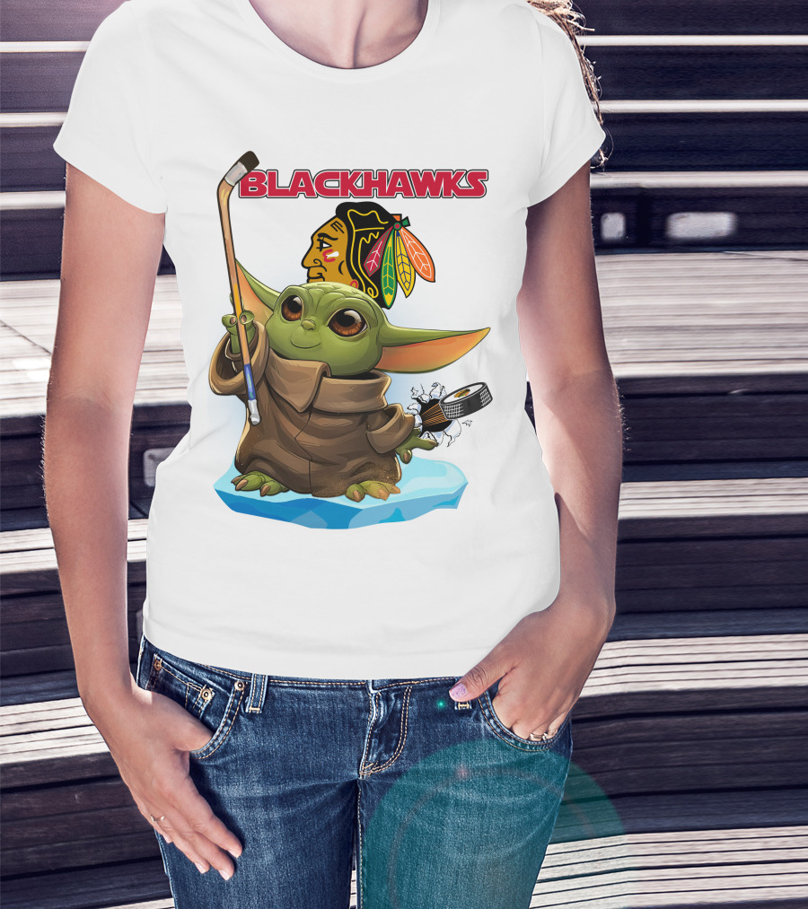 Baby Yoda Blackhawks Hockey T-Shirt
