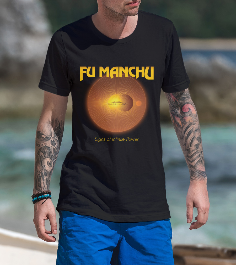 Fu Manchu Signs Of Infinite Power Ufo Solar Eclipse Rings T-Shirt